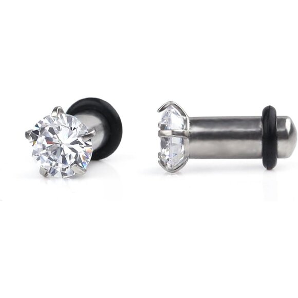 Hypoallergenic 316L Surgical Steel Ear Plugs with Clear CZ - Gift Velvet Bag - Picture 2 of 3